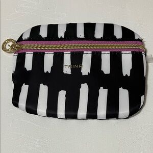Black and White Cosmetic Bag with Gold and Pink Accents